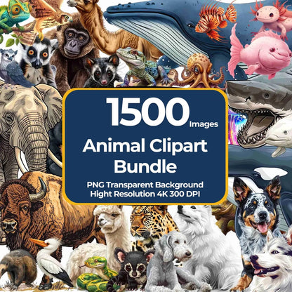 Animal Clipart Bundle: 1500+ PNG Images, Commercial Use (Digital Download)