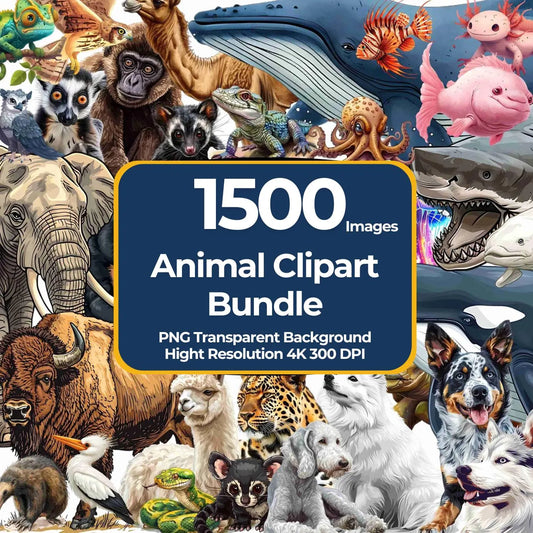 Animal Clipart Bundle: 1500+ PNG Images, Commercial Use (Digital Download)