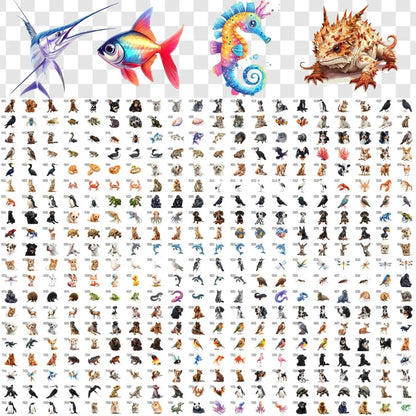 Animal Clipart Bundle: 1500+ PNG Images, Commercial Use (Digital Download)