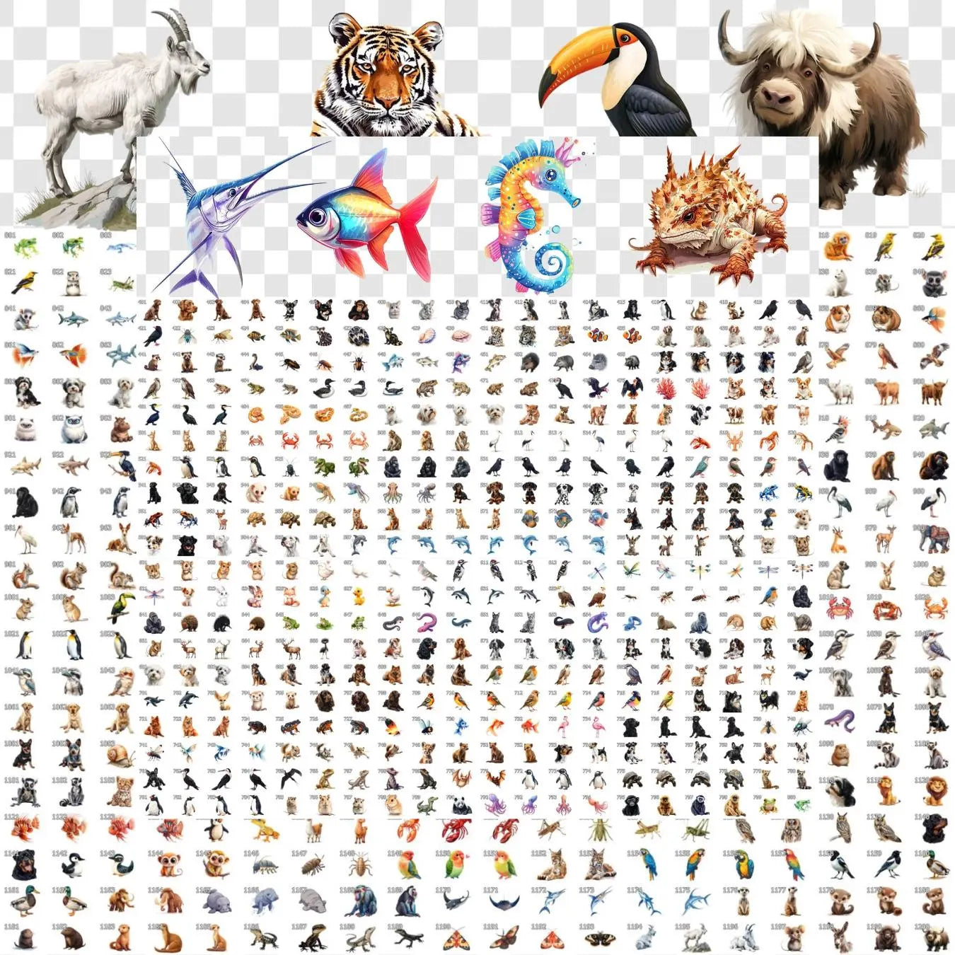 Animal Clipart Bundle: 1500+ PNG Images, Commercial Use (Digital Download)
