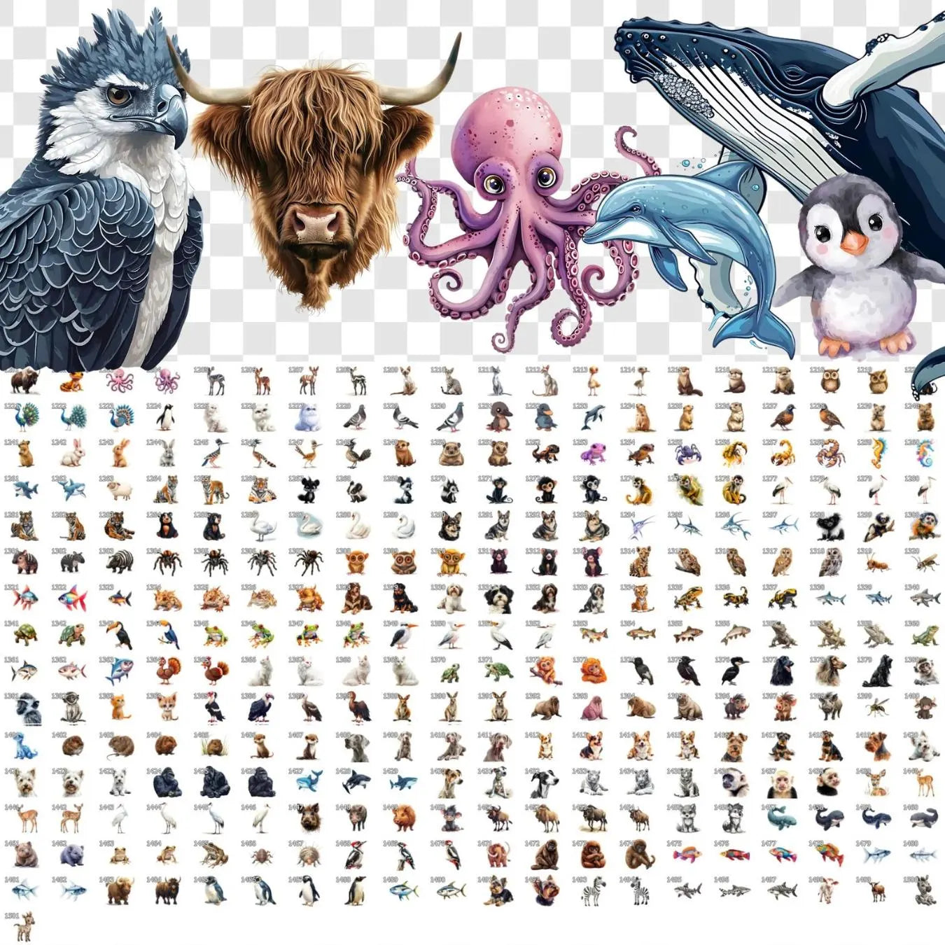 Animal Clipart Bundle: 1500+ PNG Images, Commercial Use (Digital Download)