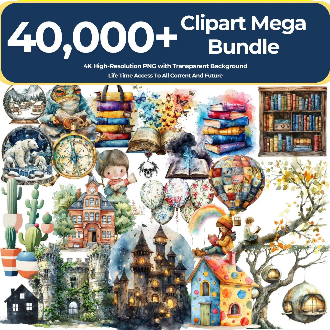 Mega Clipart Bundle: 40,000+ PNG Graphics (Lifetime Access, Instant Download, Commercial Use)