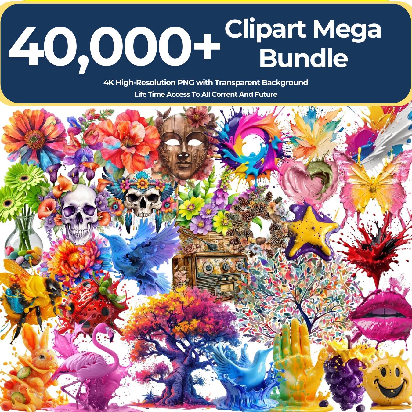 Mega Clipart Bundle: 40,000+ PNG Graphics (Lifetime Access, Instant Download, Commercial Use)