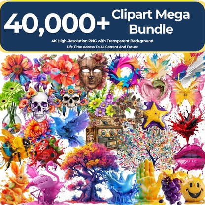 Mega Clipart Bundle: 40,000+ PNG Graphics (Lifetime Access, Instant Download, Commercial Use)