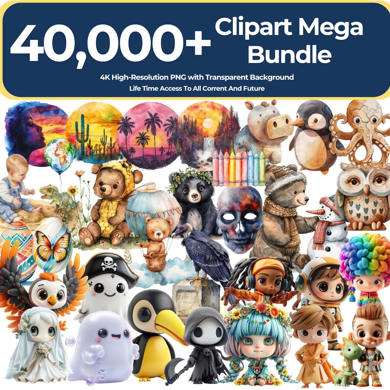 Mega Clipart Bundle: 40,000+ PNG Graphics (Lifetime Access, Instant Download, Commercial Use)