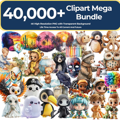 Mega Clipart Bundle: 40,000+ PNG Graphics (Lifetime Access, Instant Download, Commercial Use)