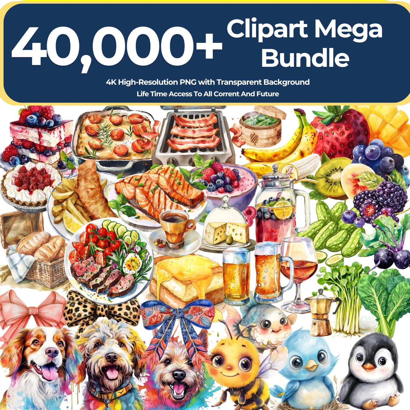 Mega Clipart Bundle: 40,000+ PNG Graphics (Lifetime Access, Instant Download, Commercial Use)