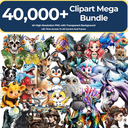 Mega Clipart Bundle: 40,000+ PNG Graphics (Lifetime Access, Instant Download, Commercial Use)