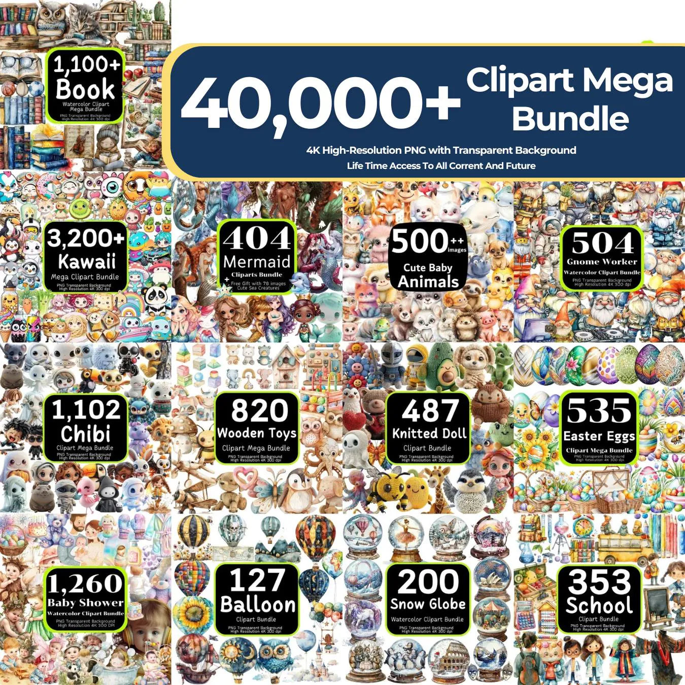 Mega Clipart Bundle: 40,000+ PNG Graphics (Lifetime Access, Instant Download, Commercial Use)