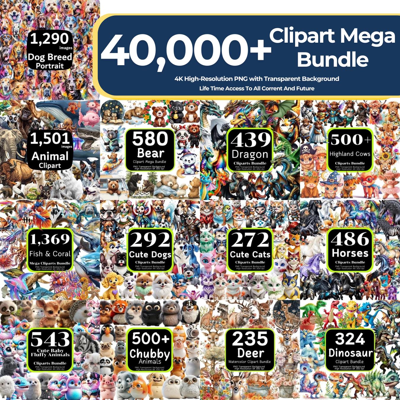 Mega Clipart Bundle: 40,000+ PNG Graphics (Lifetime Access, Instant Download, Commercial Use)