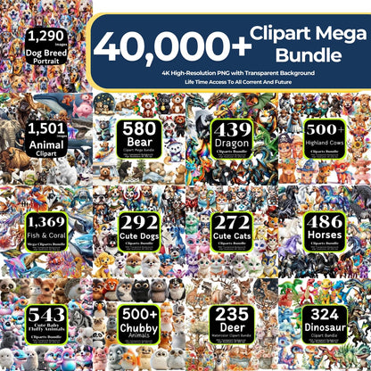 Mega Clipart Bundle: 40,000+ PNG Graphics (Lifetime Access, Instant Download, Commercial Use)