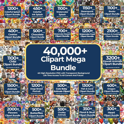 Mega Clipart Bundle: 40,000+ PNG Graphics (Lifetime Access, Instant Download, Commercial Use)