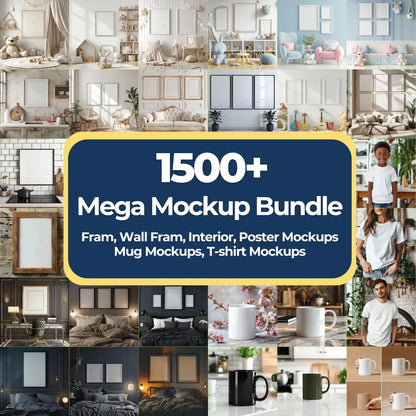 Mega Mockup Bundle: 1500+ High-Resolution Frame, Mug, T-Shirt Mockups (300dpi)
