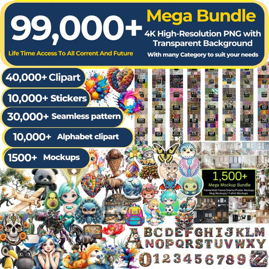 99,000+ Ultimate Design Bundle | Clipart, Patterns, Stickers & More