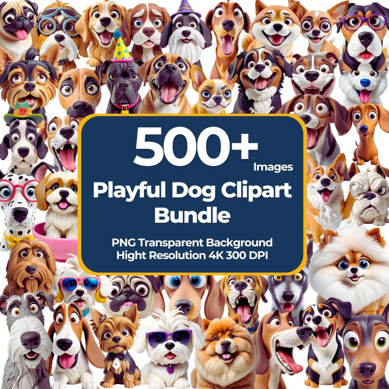 Playful Dog Clipart Bundle: 500+ Funny PNGs (Commercial Use)