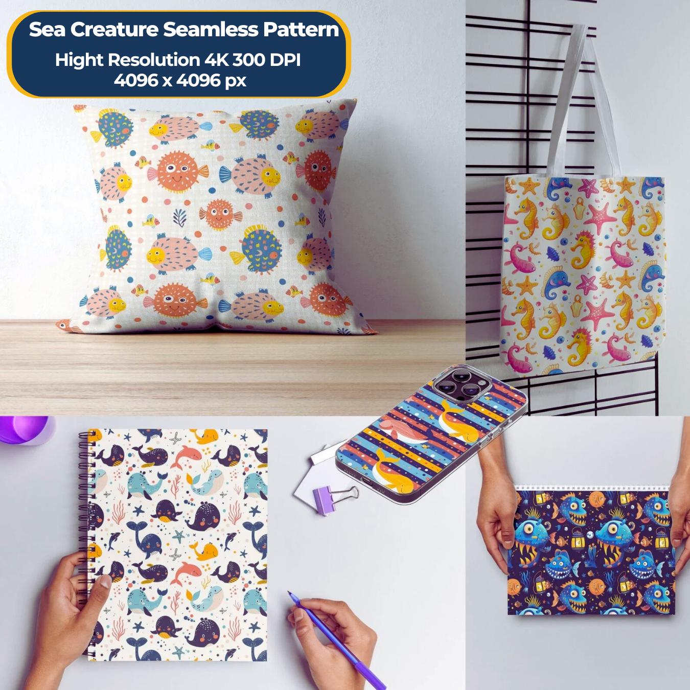Sea Creature Seamless Pattern Bundle: 500+ Cute Ocean Animal Designs (4K JPG, 300 DPI, Instant Download, Commercial Use)