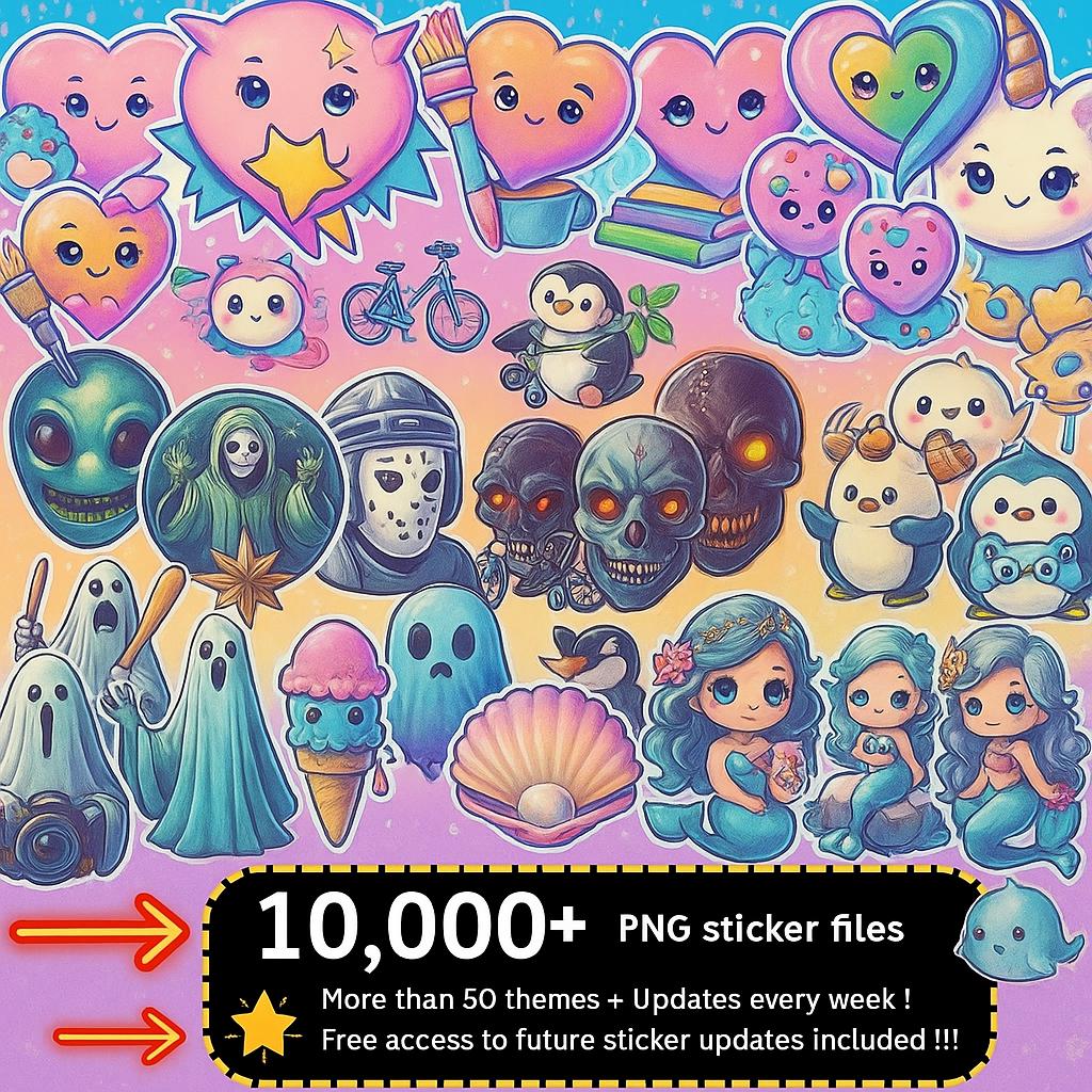 Sticker Mega Bundle: 10,000+ Digital Stickers (Printable PNG Files, Instant Download)