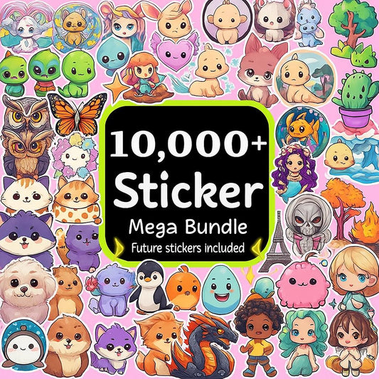 Sticker Mega Bundle: 10,000+ Digital Stickers (Printable PNG Files, Instant Download)