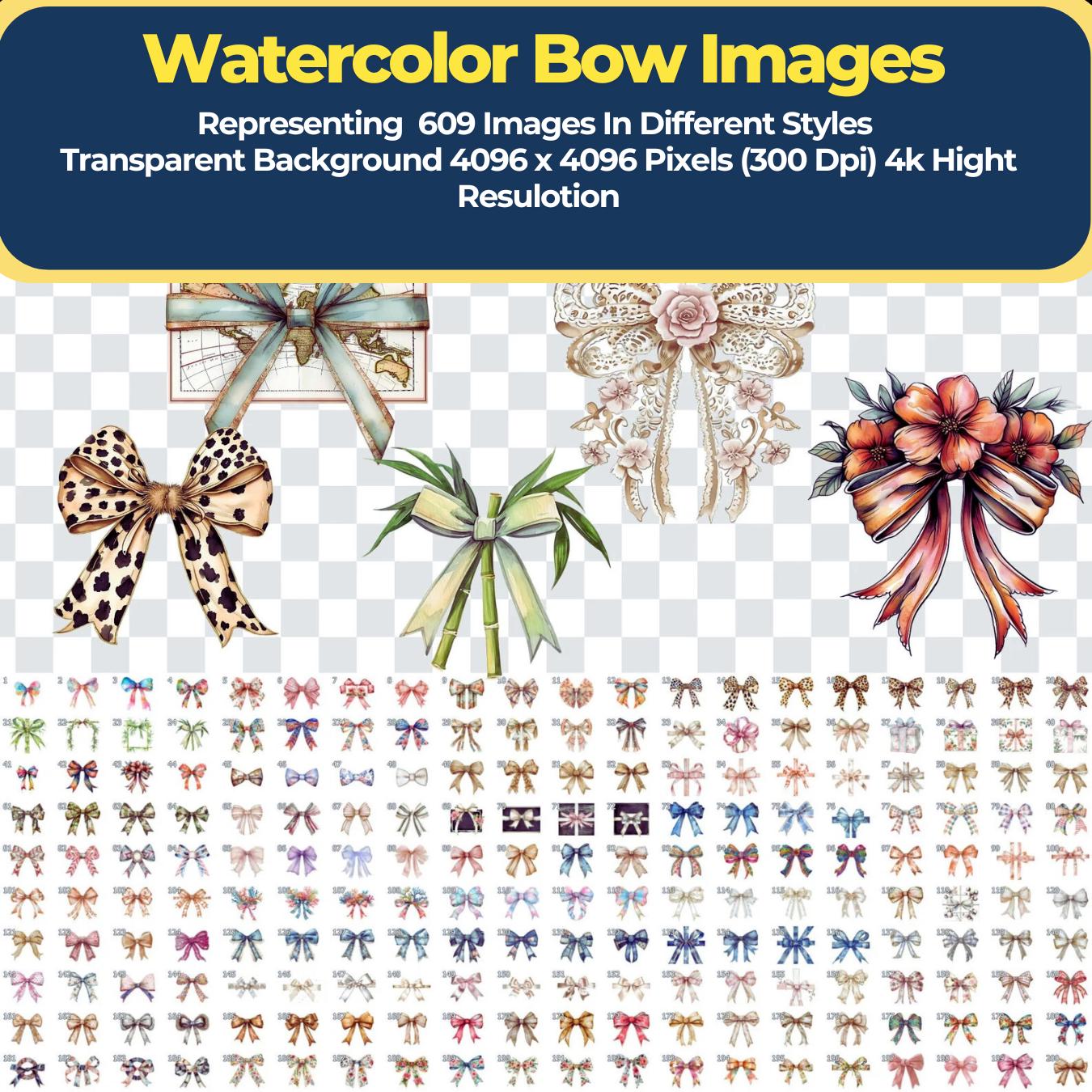Watercolor Bow Clipart Bundle: 600+ Ribbon Clipart 4K PNG Graphics (Commercial Use)