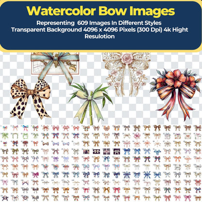 Watercolor Bow Clipart Bundle: 600+ Ribbon Clipart 4K PNG Graphics (Commercial Use)